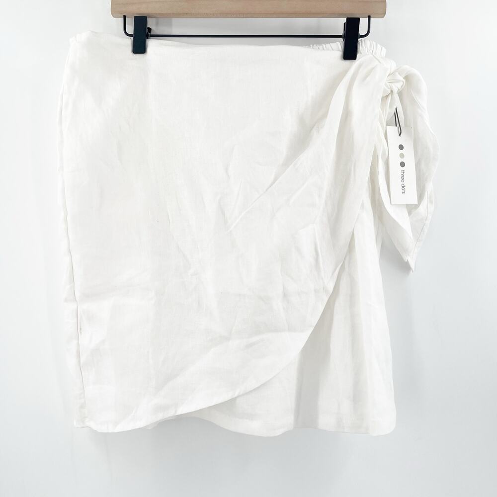 THREE DOTS Skirt Size Extra Large Linen Tie Skirt White Stretch Waist Casual NWT